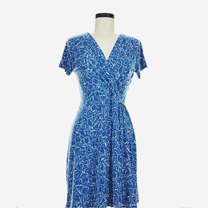 Kaileigh Blue Floral Wrap-Style Midi Dress